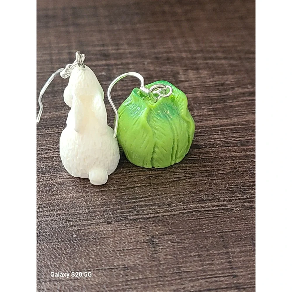 Cute Bunny‎ Lettuce Dangle Earrings Whimsical Kawaii Jewelry Gift NEW Women's